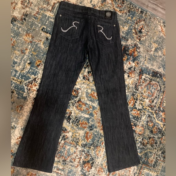 EUC Rock & Republic Jeans size 28 flare dark wash with rhinestones - Picture 2 of 8